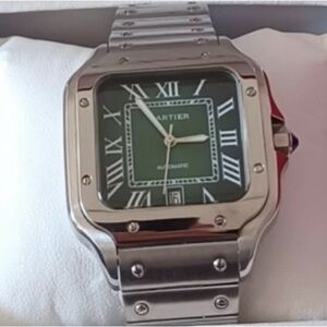 Men’s metallic Silver/Green-faced luxury  Watch 8.5 wristband